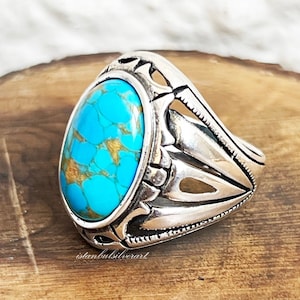 Anillo para hombre hecho a mano en plata de ley 925: piedra turquesa otomana