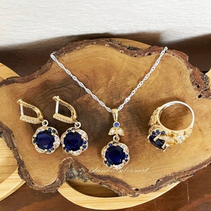 Handmade Ring Women, Turkish Handmade, 925K Ladies Jewelry Set, Ottoman Ring Necklace, Sapphire Topaz,Ladies Ring, 925 Sterling Silver Ring