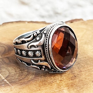 Mens Handmade Ring, Turkish Handmade Silver Men Ring, Ottoman Mens Ring, Alexadrite Ring, Men Ring, Gift for Him, 925k Sterling Silver Ring
