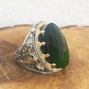 Mens Handmade Ring, Turkish Handmade Silver Men Ring, Ottoman Mens Ring, Emerald Ring, cubic zircon, Gift for Him, 925k Sterling Silver Ring