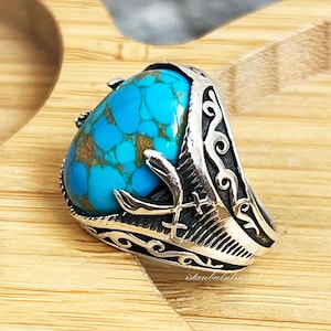 Anillo de piedra turquesa hecho a mano: anillo otomano de plata de ley 925 para hombre.