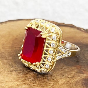 Handgemachter Rubin-Topas-Ring: Ottomaner 925 Sterling Silber Damenring