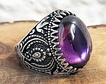 アメジストメンズリング、ハンドメイドメンズリング、トルコ製