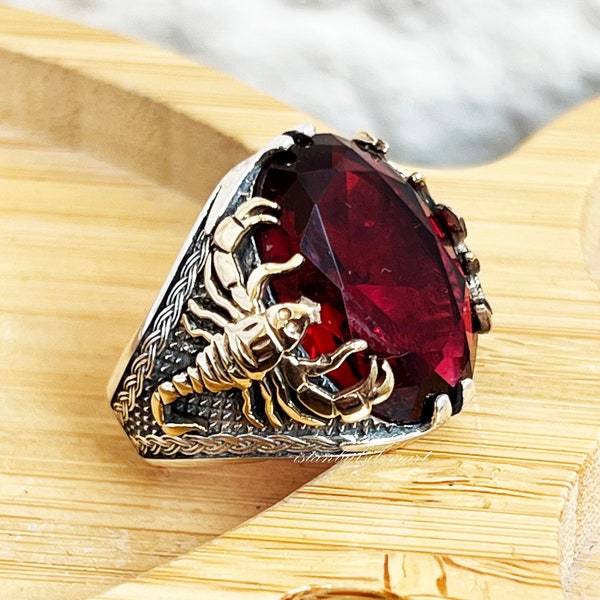 Scorpion ring, Handmade Sterling Silver Ring, Animal Wrap Ring, Jewelry Ruby Scorpion Ring,  Mens Scorpion Ring, Sterling Silver 925K
