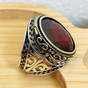 Mens Handmade Ring, Turkish Handmade Silver Men Ring, Ottoman Mens Ring, cz stone Ring, Men Ring, Gift for Him, 925k Sterling Silver Ring