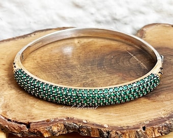 Handmade Emerald Stone Sterling Silver Bracelet: Ottoman Style