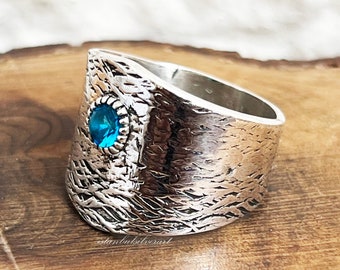 Handmade Aquamarine Sterling Silver Ring - Ottoman Style