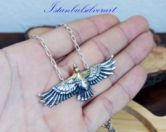 Handmade Sterling Silver Eagle Necklace: Animal Bird Pendant