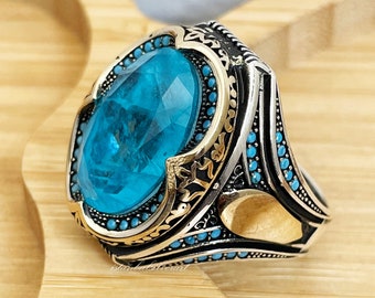 Handmade Aquamarine Ring: Turkish 925 Sterling Silver Ottoman Style