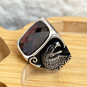 Eagle ring, Handmade Sterling Silver Ring, Handmade Ring, Ruby Eagle Ring, Men Ring, Bird&#39;s Silver Ring, 925 Sterling Silver Ring