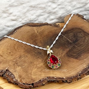 Handmade Necklace Women, Turkish Handmade, 925K Ladies Jewelry, Ottoman Ladies Necklace, ruby emerald Topaz, Pendant, 925 Sterling Silver