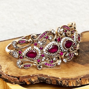 Handmade Ruby Topaz 925 Silver Bangle: Ottoman Vintage Bracelet