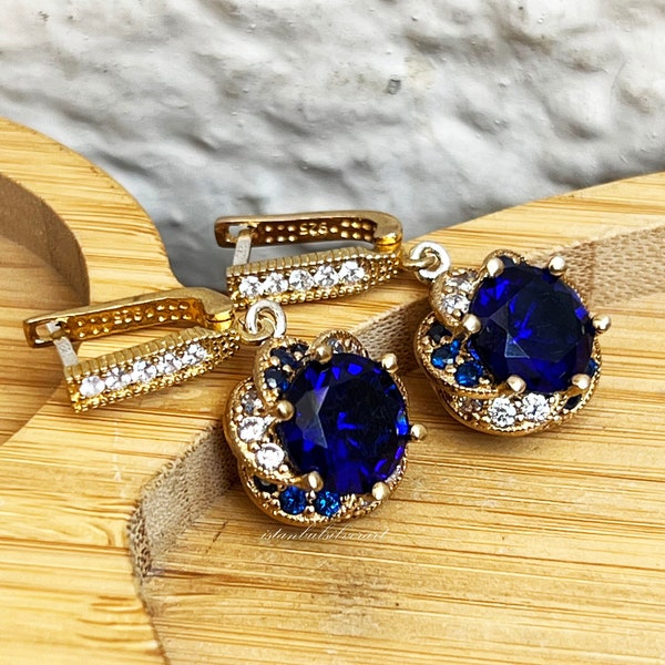 Handmade Earring Women, Turkish Handmade Silver Ladies Earring, Ottoman Earring, Sapphire Topaz Stone Earring, 925k Sterling Silver