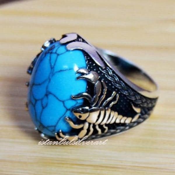 Scorpion ring, Handmade Sterling Silver Ring, Animal Wrap Ring, Ottoman Turquoise Scorpion Ring, Mens Vintage Scorpion Ring, Sterling Silver