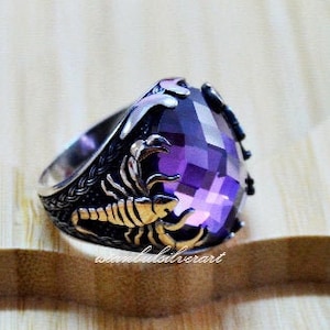 Scorpion ring, Handmade Sterling Silver Ring, Animal Wrap Ring, Jewelry Amethyst Scorpion Ring,  Mens Scorpion Ring, Sterling Silver 925K