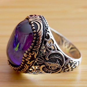 Mens Handmade Ring, Turkish Handmade Silver Men Ring, Ottoman Mens Ring, Amethyst Ring, Men Ring, Gift for Him, 925k Sterling Silver Ring image 1