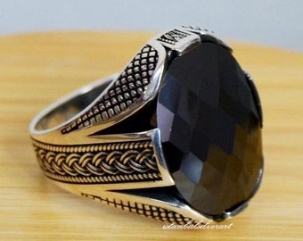 Handmade Ottoman Onyx Mens Ring: 925 Sterling Silver