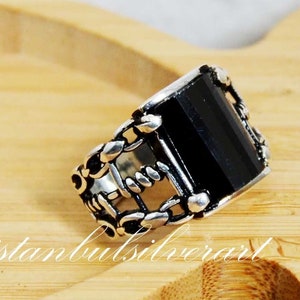 Mens Handmade Ring, Turkish Handmade Silver Men Ring, Ottoman Mens Ring, Onyx Stone Ring, Men Ring, Gift for Him, 925k Sterling Silver Ring