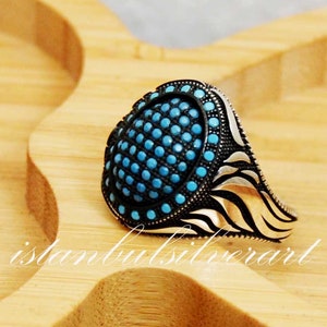 Mens Handmade Ring, Turkish Handmade Silver Men Ring, Ottoman Mens Ring, Turquoise Ring, Men Ring, Gift for Him, 925k Sterling Silver Ring