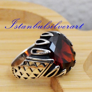 Mens Handmade Ring, Turkish Handmade Silver Men Ring, Ottoman Mens Ring, Ruby Ring, Men Ring, Gift for Him, 925k Sterling Silver Ring