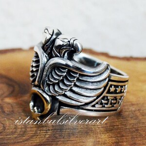Mens Handmade Ring, Turkish Handmade Silver Men Ring, Ottoman Mens Ring, Eagle Ring, Gift for Him, 925k Sterling Silver Ring