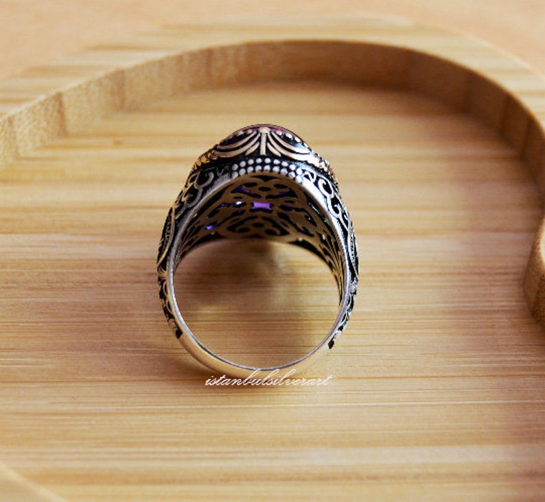 Mens Handmade Ring, Turkish Handmade Silver Men Ring, Ottoman Mens Ring, Amethyst Ring, Men Ring, Gift for Him, 925k Sterling Silver Ring image 6