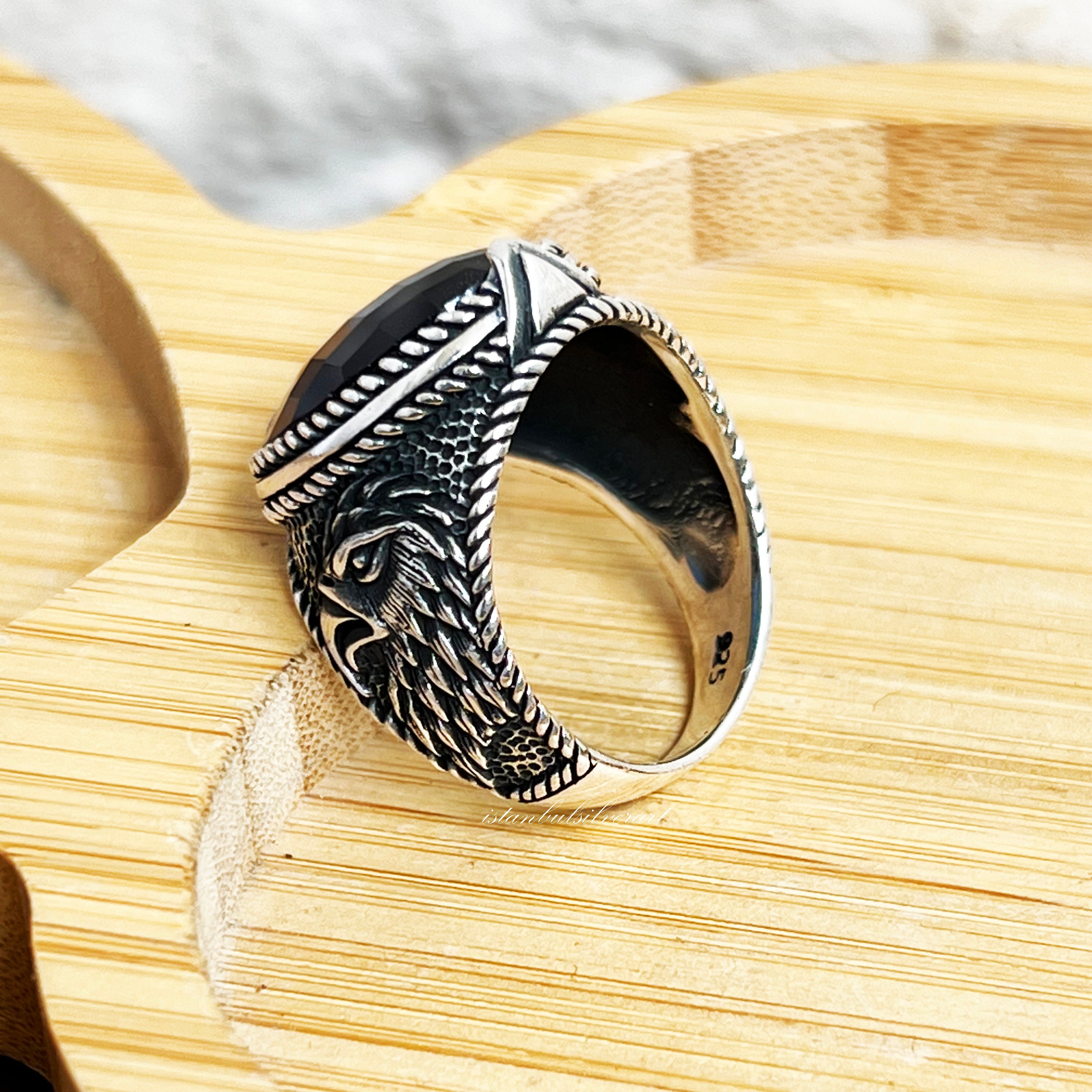 Handmade Sterling Silver Eagle Ring: Sapphire Ottoman Mens Ring - Etsy