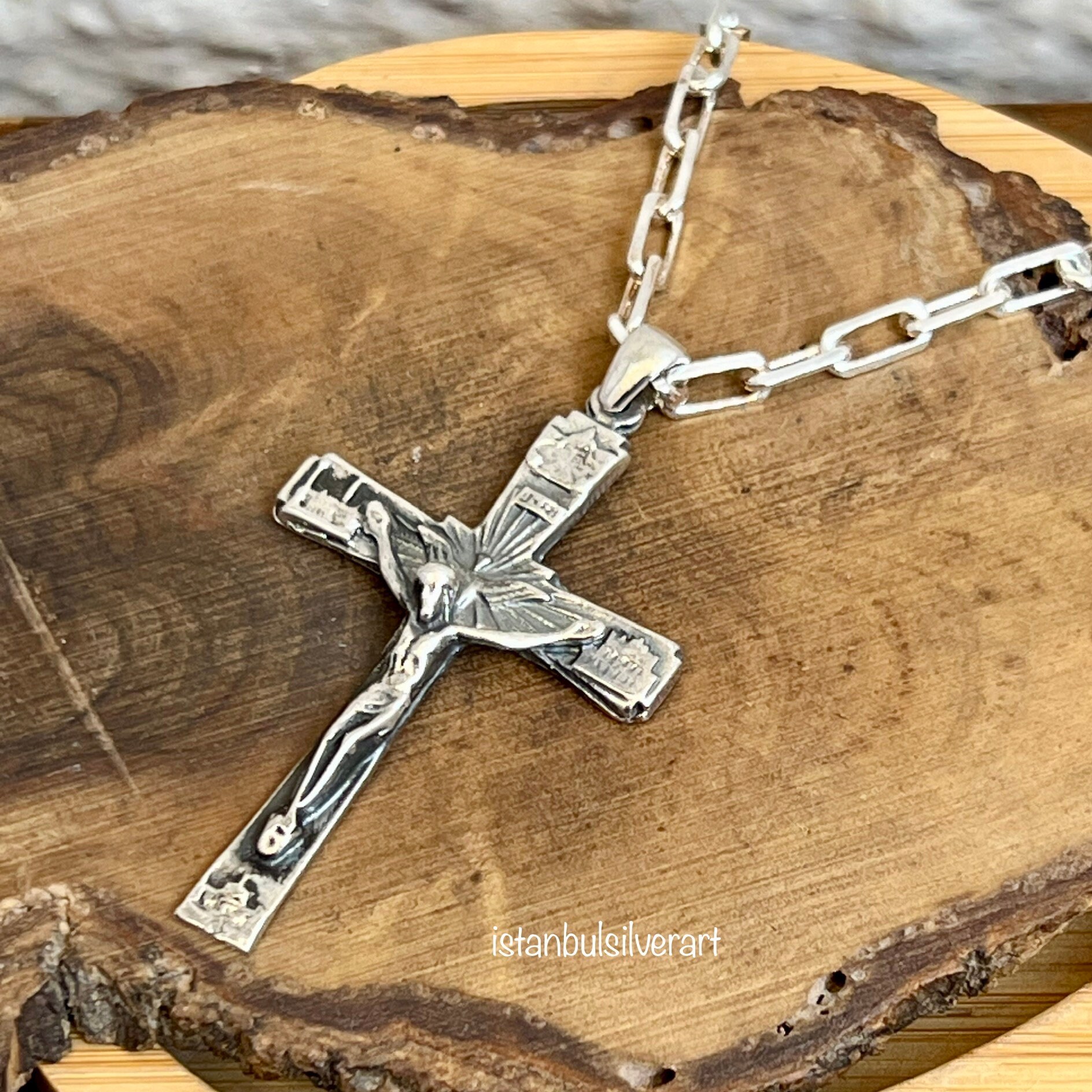 Handmade Jesus Christ Pendant: 925 Sterling Silver Cross Necklace
