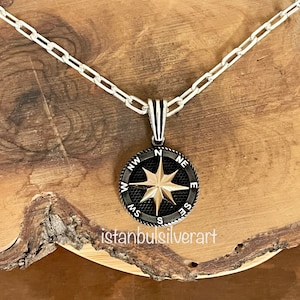 Compass Necklace, Handmade Sterling Silver Necklace, Handmade Compass Necklace, sailor compass, Silver Necklace , 925K Sterling Silver