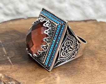 Handmade Alexandrite Mens Ring: Ottoman Turkish 925 Sterling Silver