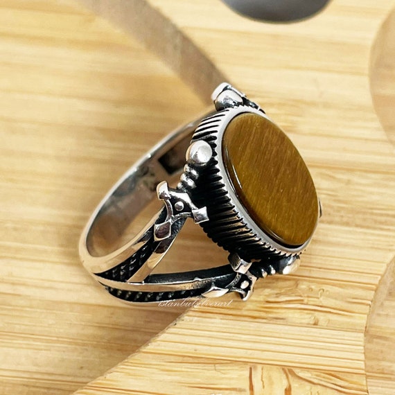 Bague homme fait main bague homme turque en argent faite main bague homme ottomane bague oeil de tigre bague homme cadeau pour lui bague en argent sterling 925 carats Etsy France