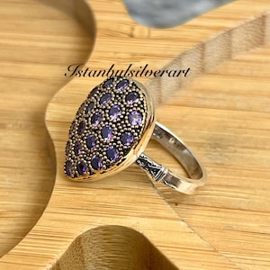 Handmade Ring Women, Turkish Handmade Silver Ladies Ring, Ottoman Ring, Amethyst Topaz Ring, Cz Stone, 925k Sterling Silver Ring