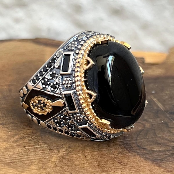Handmade Ottoman Onyx Ring: 925 Sterling Silver Turkish Design