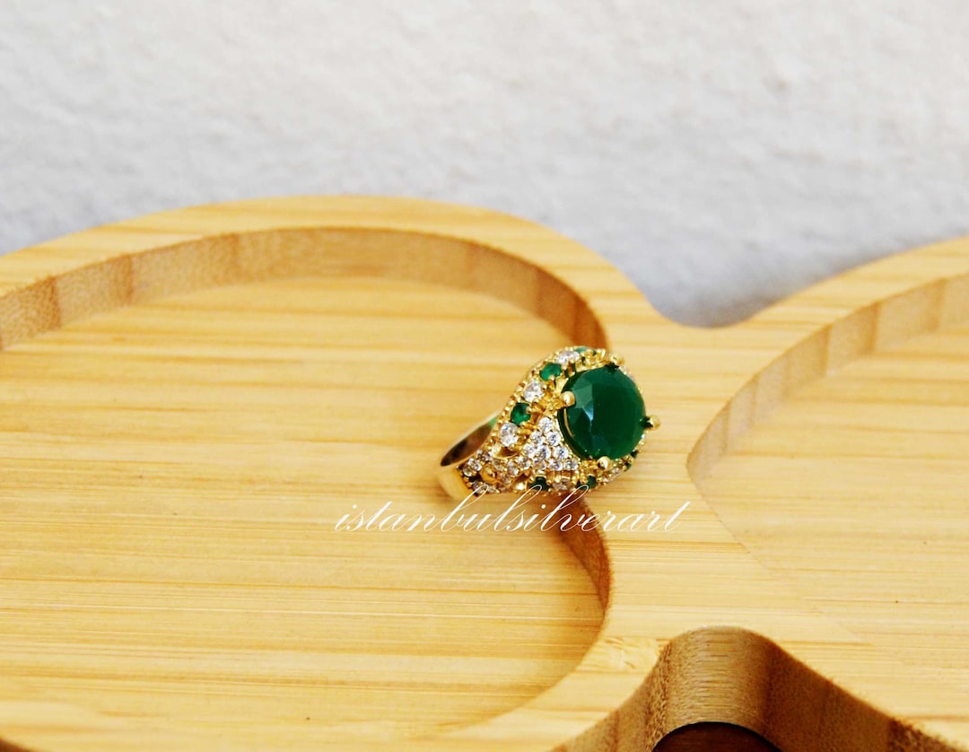 Bague Argent 925 – émeraude Créée, Vintage Fait Main, Taille 7, Sans Nickel, Vintage