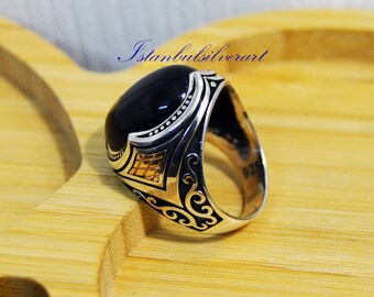 Handmade Ottoman Onyx Mens Ring: 925 Sterling Silver & Bronze - Etsy