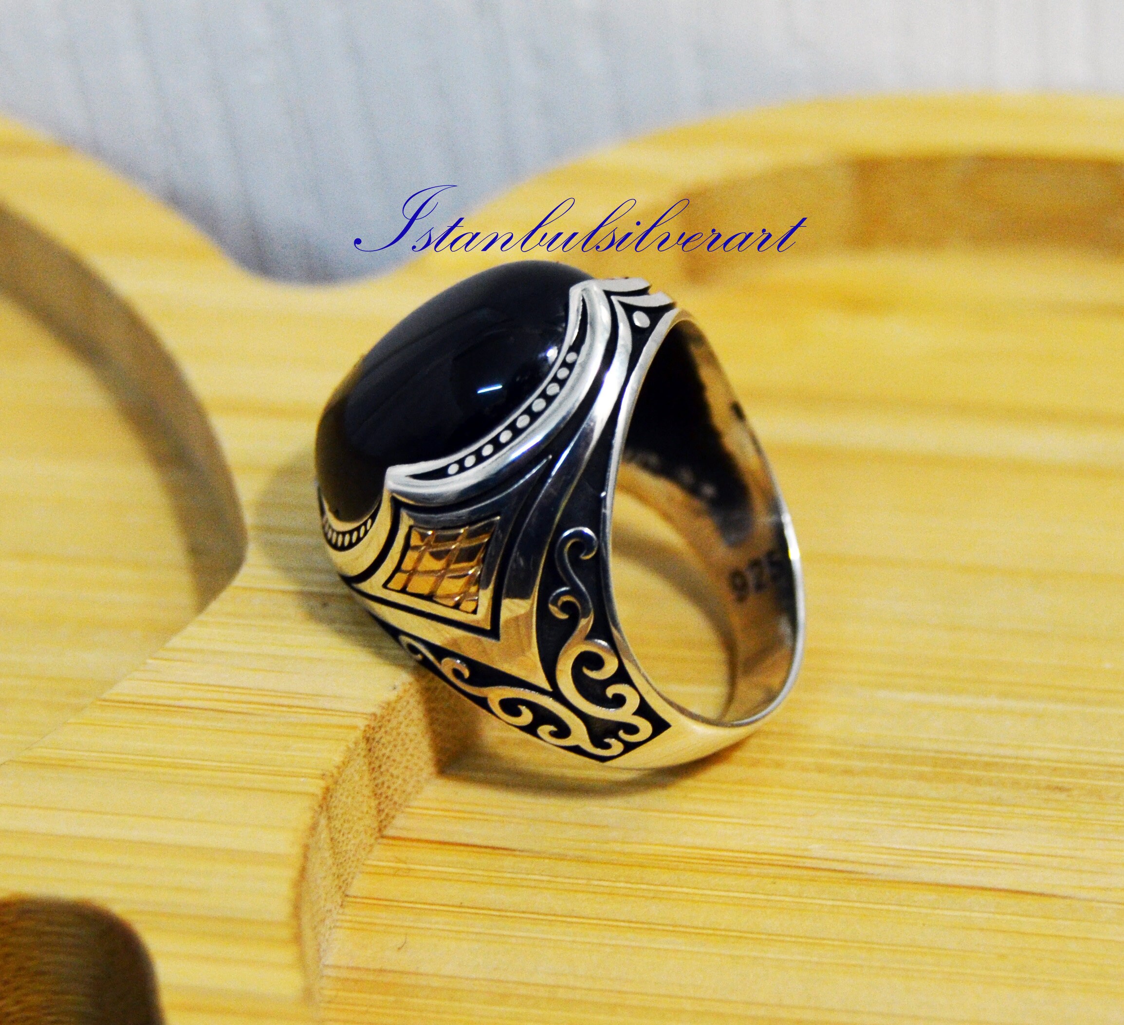 Handmade Ottoman Onyx Mens Ring: 925 Sterling Silver & Bronze - Etsy