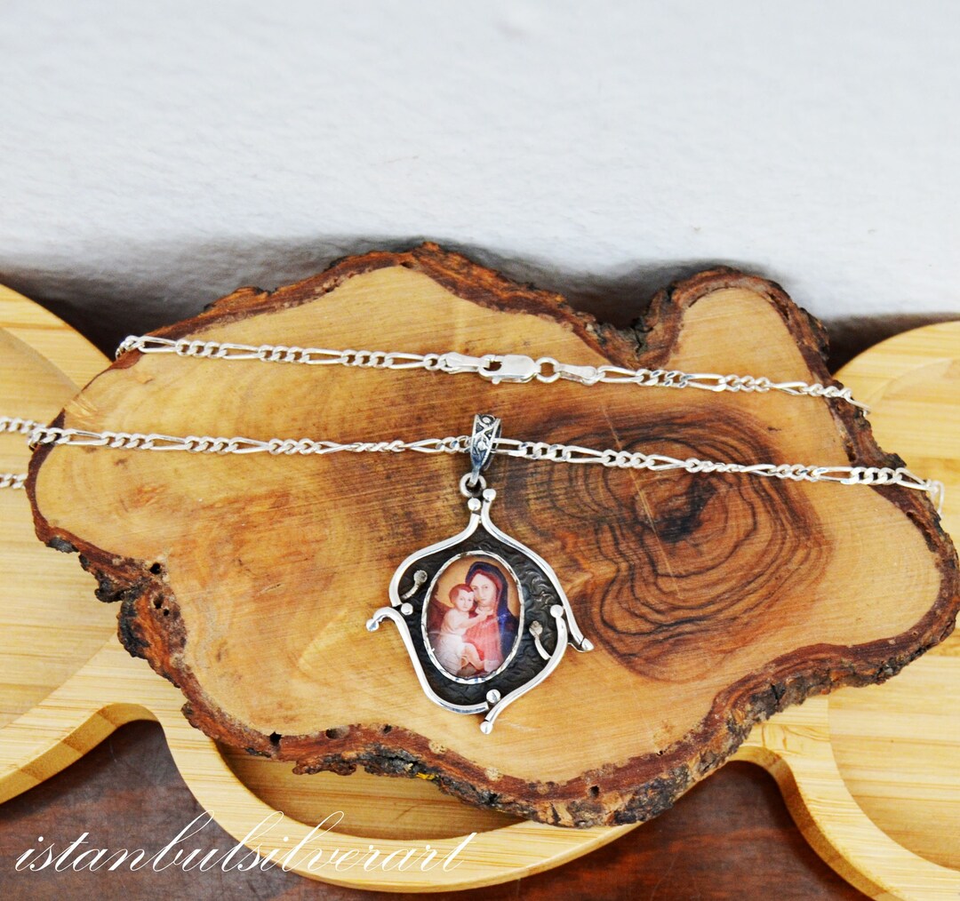Handmade Virgin Mary Pendant: 925 Sterling Silver Enamel Necklace - Etsy