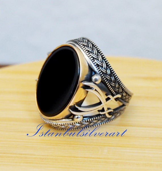 Garra turco otomano Negro Onyx 925 Sterling Silver Anillo para hombre