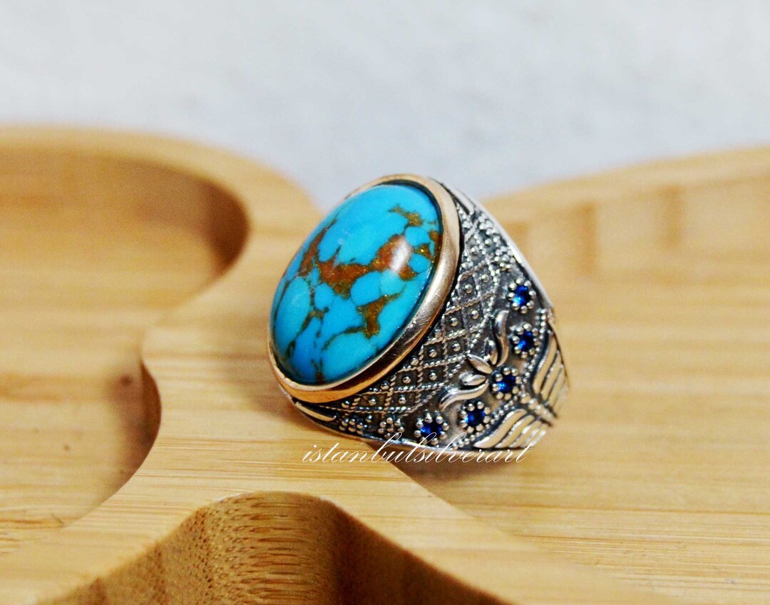 Handmade Turquoise Stone Ring: Ottoman 925 Sterling Silver Mens Ring - Etsy