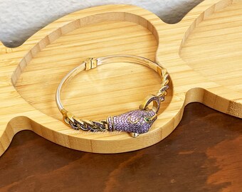 ハンドメイド925シルバーの猫ブレスレット：アメジストトパーズ