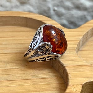 Anillo de plata de ley con ámbar otomano hecho a mano para hombre