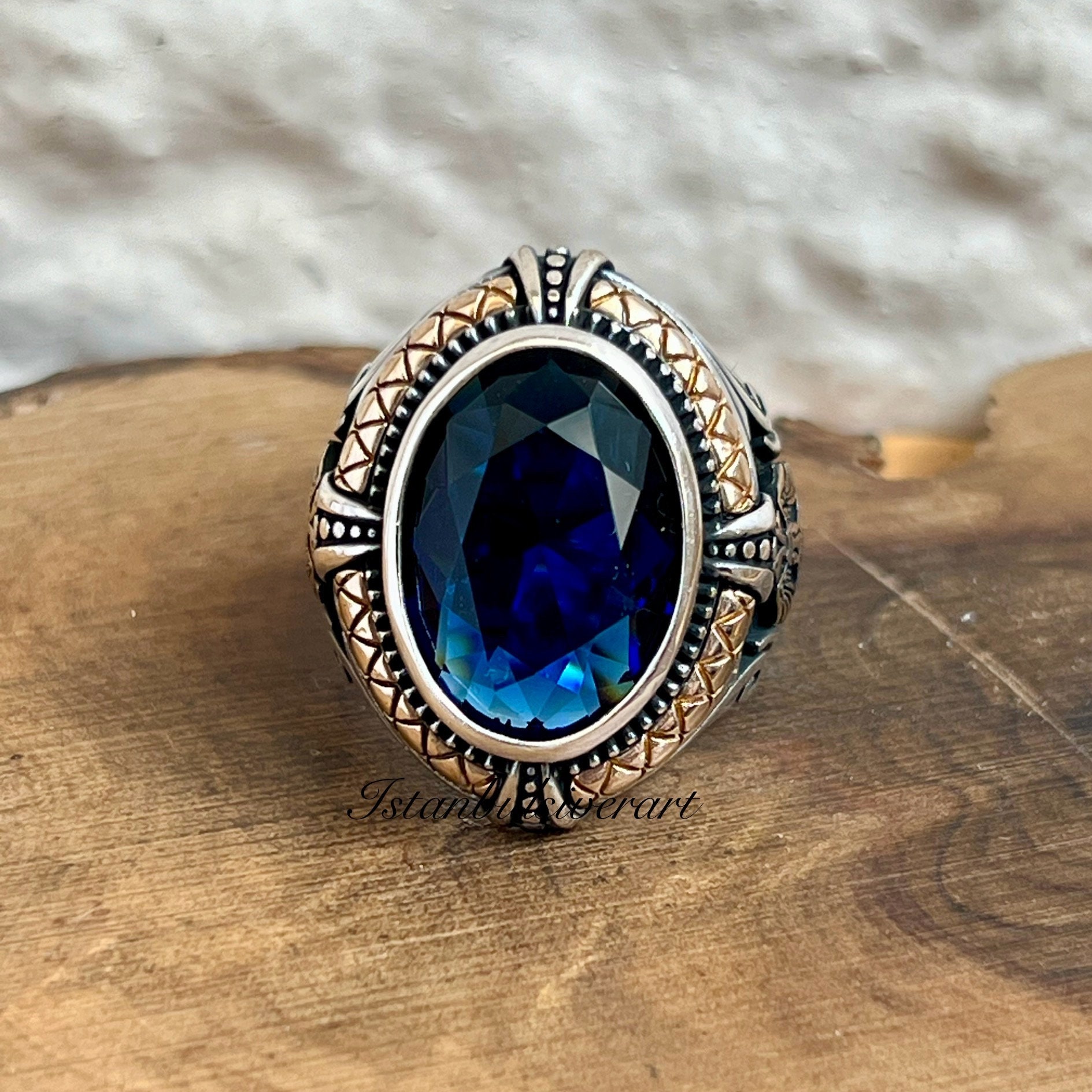 KAMBO - Anillo Hecho A Mano Para Hombre En Plata De Ley 925 K, Disponible Con Varias Piedras Preciosas Naturales, Plata Gema, Zafiro Azul