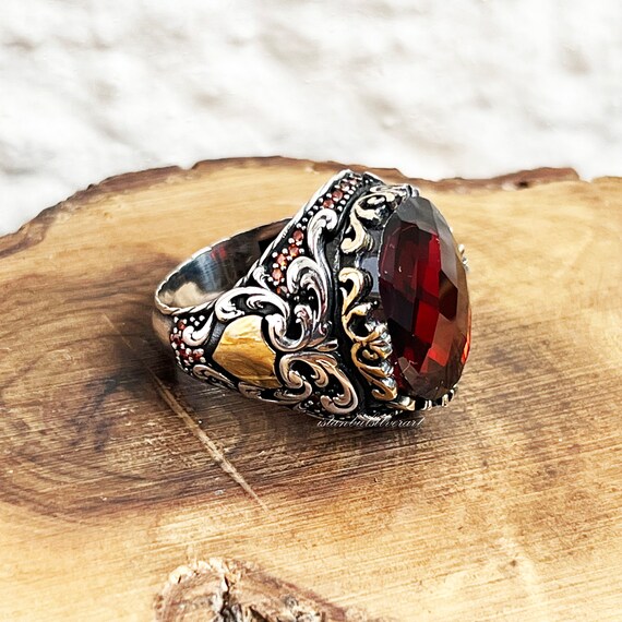 Anello fatto a mano in argento sterling 925 con agata yemenita Aqeeq