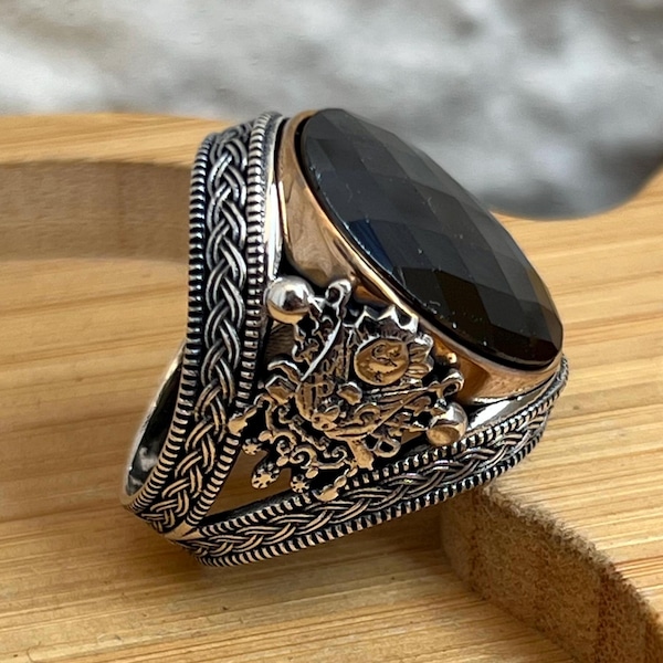 Handmade Ottoman Onyx Ring: 925 Sterling Silver Turkish Design
