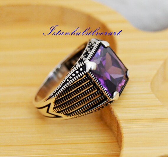 TURKISH HANDMADE ZİRCON AMETHYST STERLING SILVER 925K BRACELET BANGLE