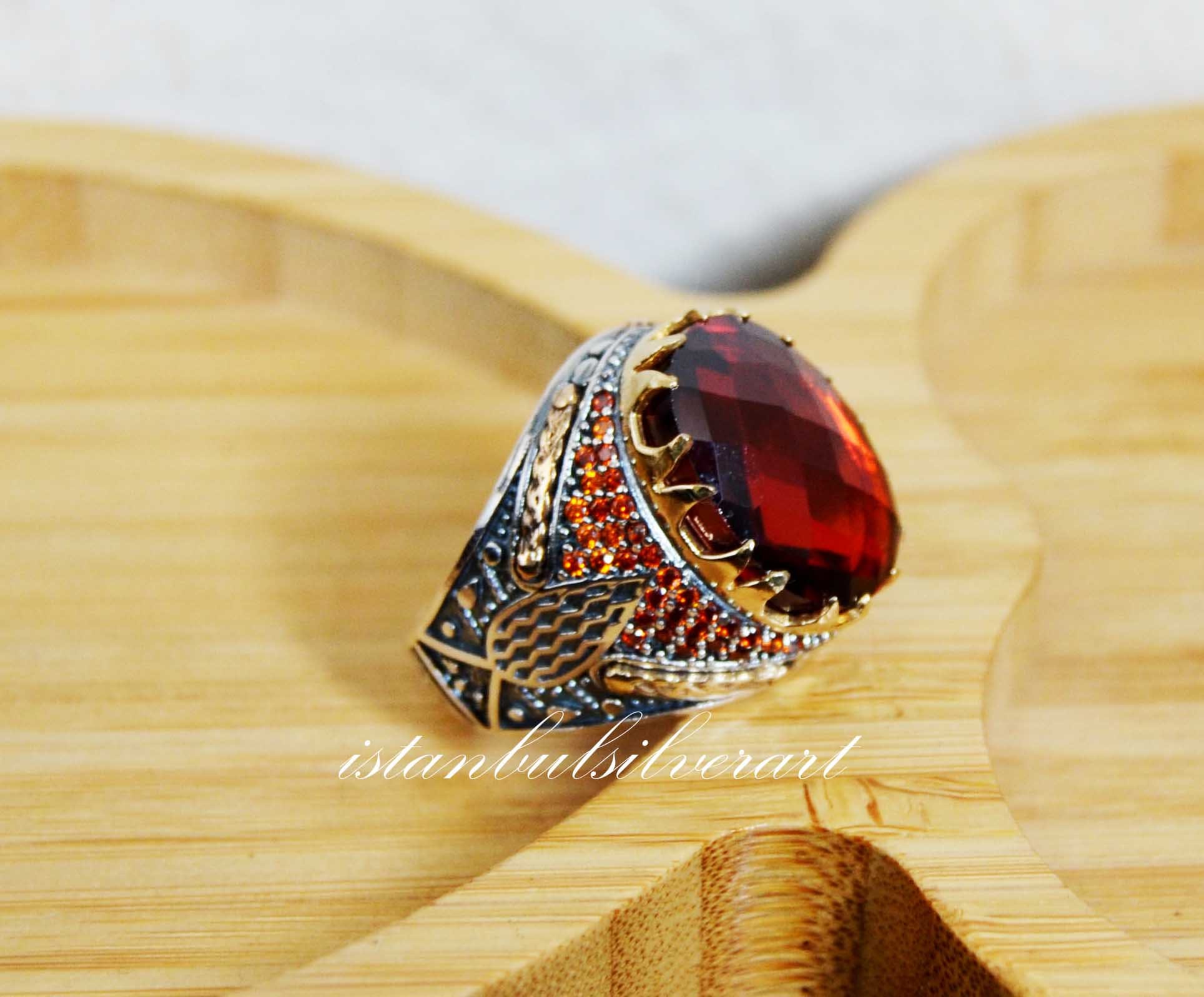 OHMMHO S925 Sterling Silver Men's Ring With Zircon Gemstones - Handmade In Türkiye, Size 7-12, Luxury Design