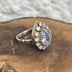 Handmade Ring Women, Turkish Handmade, Glittering Stone, Silver Ladies Ring, Ottoman Ring, Ladies Ring, 925k Sterling Silver Ring