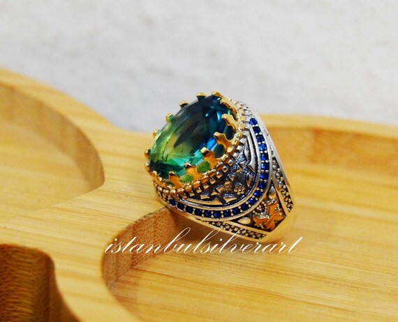 thumbnail image 2 of Babylon Silver Handmade 925 Sterling Ring – Genuine Green Tourmaline, Ottoman Style, All Sizes 2 of 5