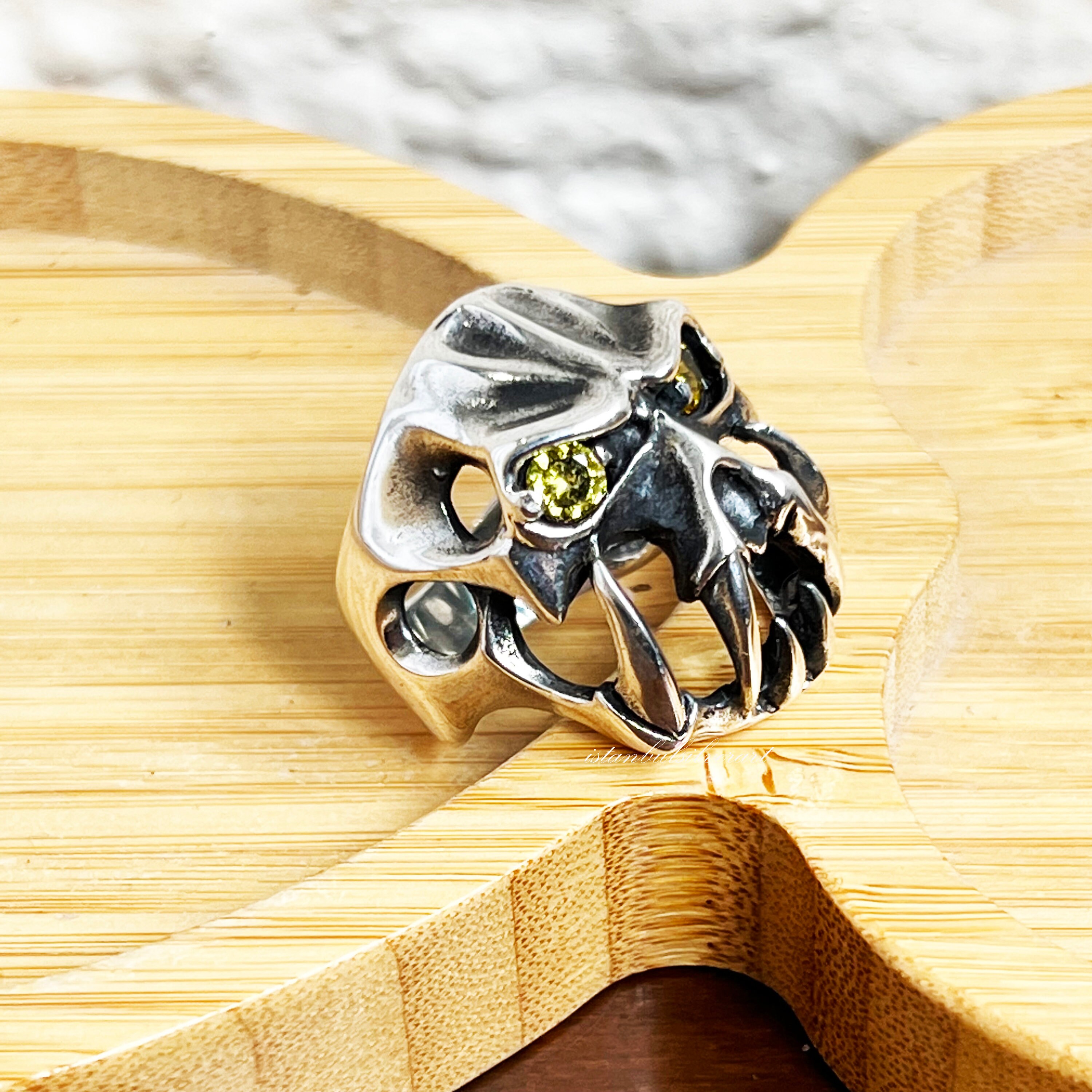 ハンドメイドスターリングシルバースカルリング：シトリン