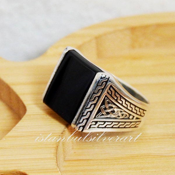 Handmade Ottoman Onyx Mens Ring: 925 Sterling Silver